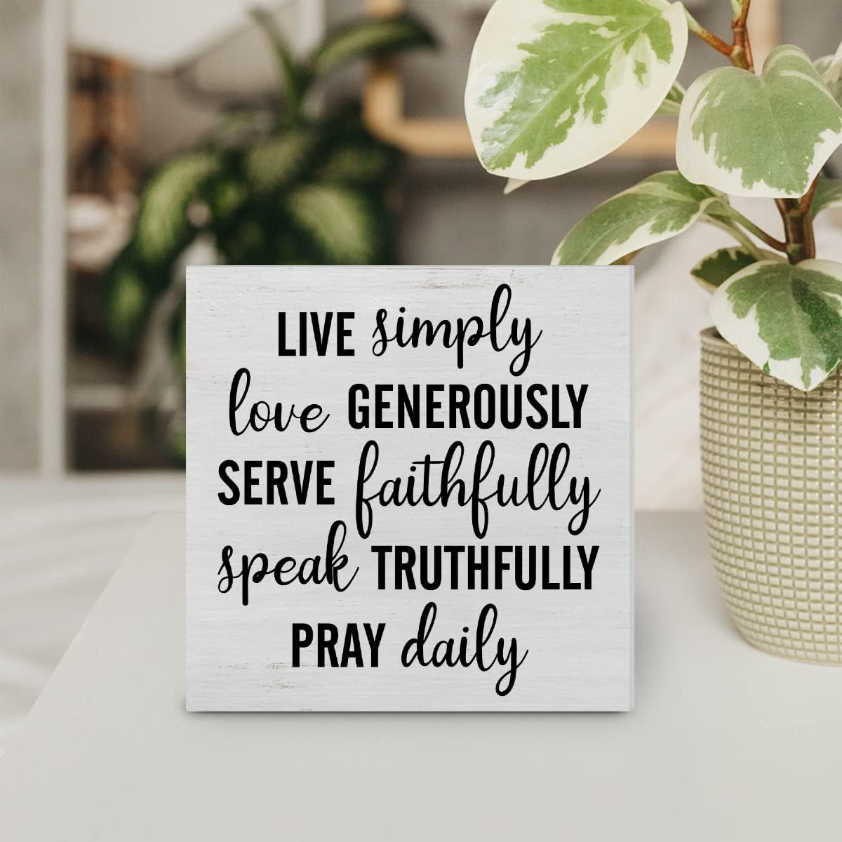 Pray Wood Box Sign Decor Desk Sign Live Simply Love Generously Wooden Box Block Sign Rustic Home Bedroom Living Room Shelf Wall Decoration
