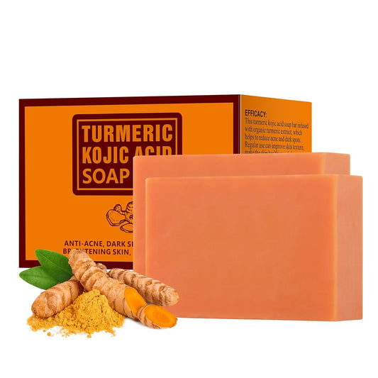 Kojic Acid Soap for Dark Spots, Kojic Acid Soap Skin Brightening, Turmeric Soap Bar for Face and Body, Turmeric Kojic Acid Soap for Acne & Dark Spots, Smooth Skin, Hand Soap Bar,7Oz (2 Bars)